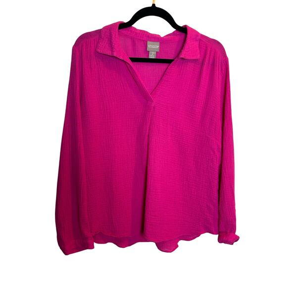 Chico’s Women Size 2 8/10 Gauzy Pink V Neck Long Sleeve Preppy Barbie - Picture 1 of 8